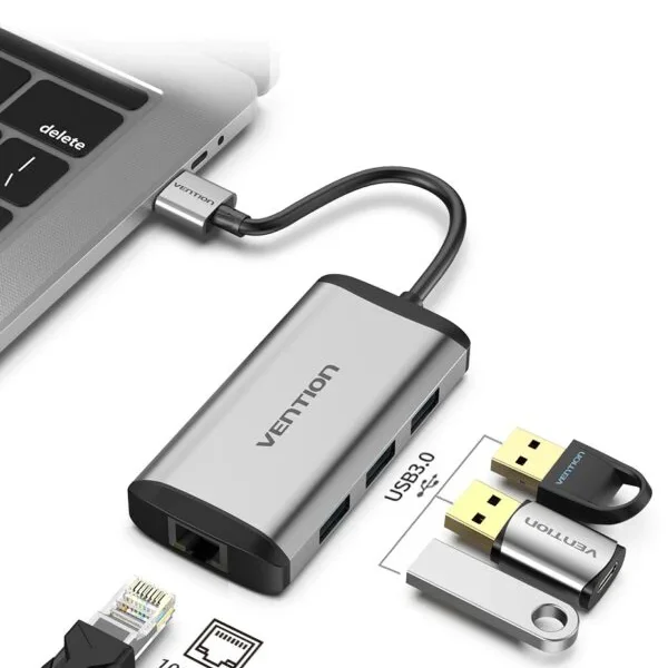 Vention USB 3.0 Hub 3-Port Gigabit Ethernet Aluminum CKBHB