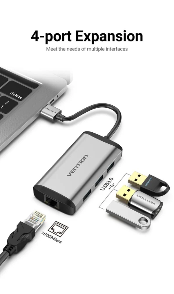 Vention USB 3.0 Hub 3-Port Gigabit Ethernet Aluminum CKBHB Vention USB 3.0 Hub 3-Port Gigabit Ethernet Aluminum CKBHB