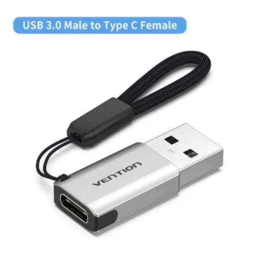 Vention USB 3.0 Male to USB-C Female Adapter Gray Aluminum Alloy 5Gbps