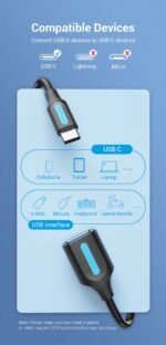 Vention USB 3.1 Gen 1 Type-C Male to Type-A Female OTG Cable 0.15M CCVBB