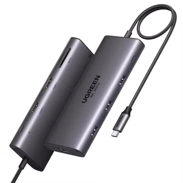 Ugreen CM639 10-in-1 USB-C Hub Dual 4K HDMI Gigabit Ethernet 100W PD