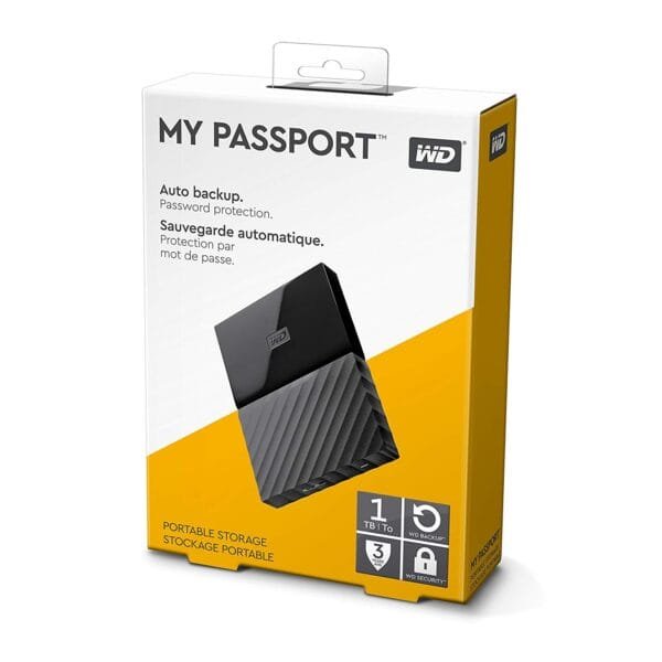 WD My Passport 1TB Portable External Hard Drive USB 3.2 Gen 1 Black WDBYG00100BBK