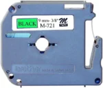 Brother M-721 9mm Black on Green Label Tape (8m) M-721