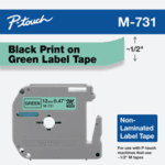 Brother M-731 12mm Black on Green Label Tape M-731