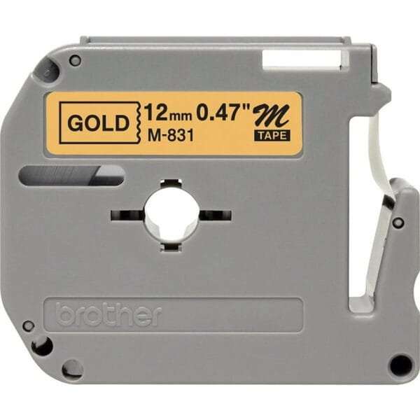 Brother M-831 12mm Black on Gold P-Touch Tape M-831