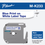 Brother M-K233 12mm Blue on White Non-Laminated Label Tape (8m) M-K233