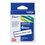 Brother TZE-211 6mm Black on White Laminated Label Tape (8m) TZE-211