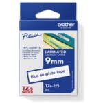 Brother TZE-223 9mm Blue on White Laminated Label Tape 8m TZE-223