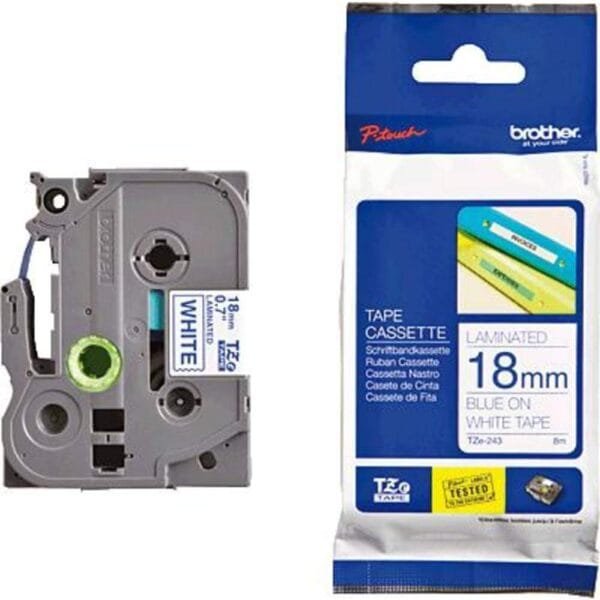 Brother TZE-243 18mm Blue on White Laminated Tape 8m TZE-243