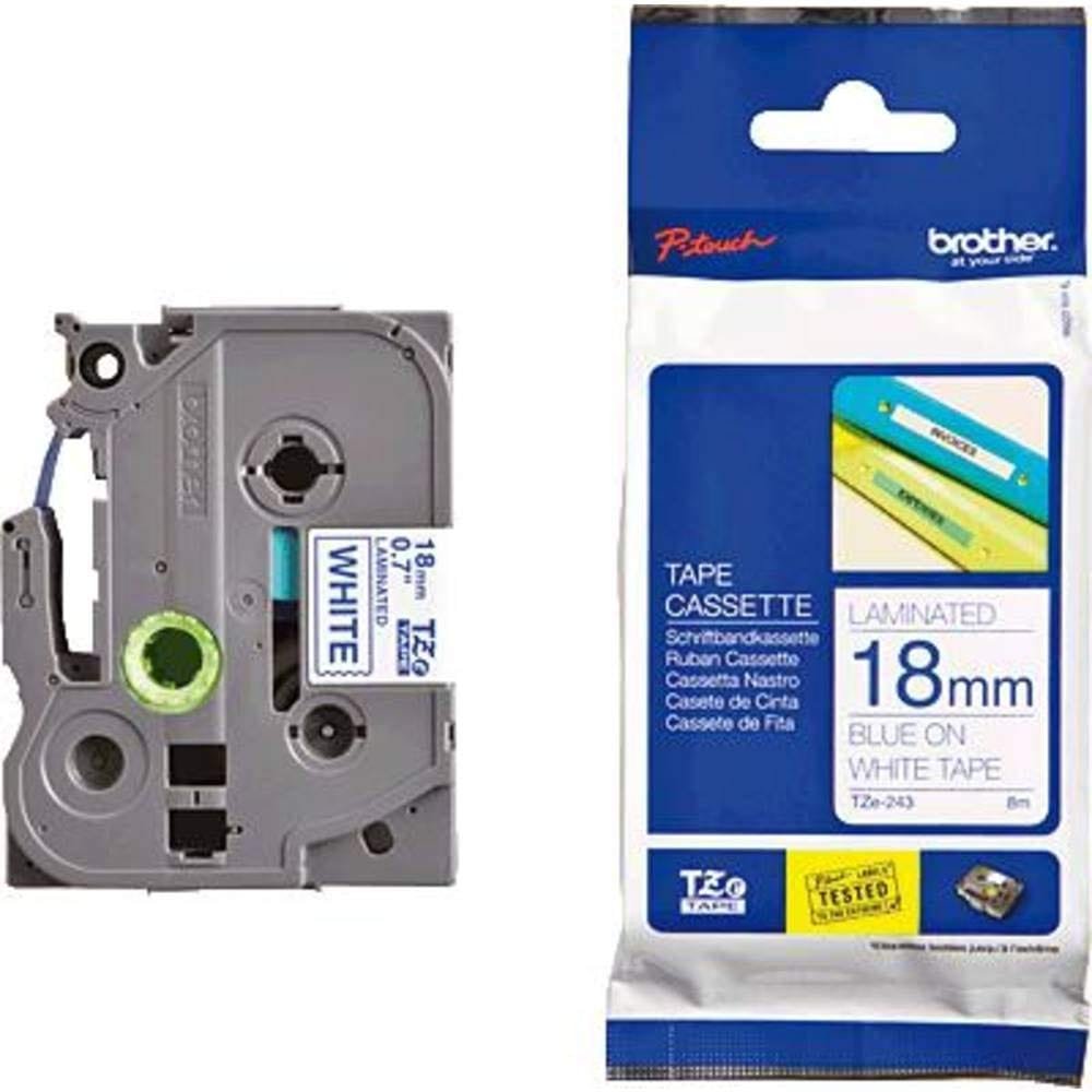 Brother TZE-243 18mm Blue on White Laminated Tape 8m Brother TZE-243 18mm Blue on White Laminated Tape 8m TZE-243