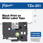 Brother TZE-251 24mm Black on White Laminated Tape 8m TZE-251
