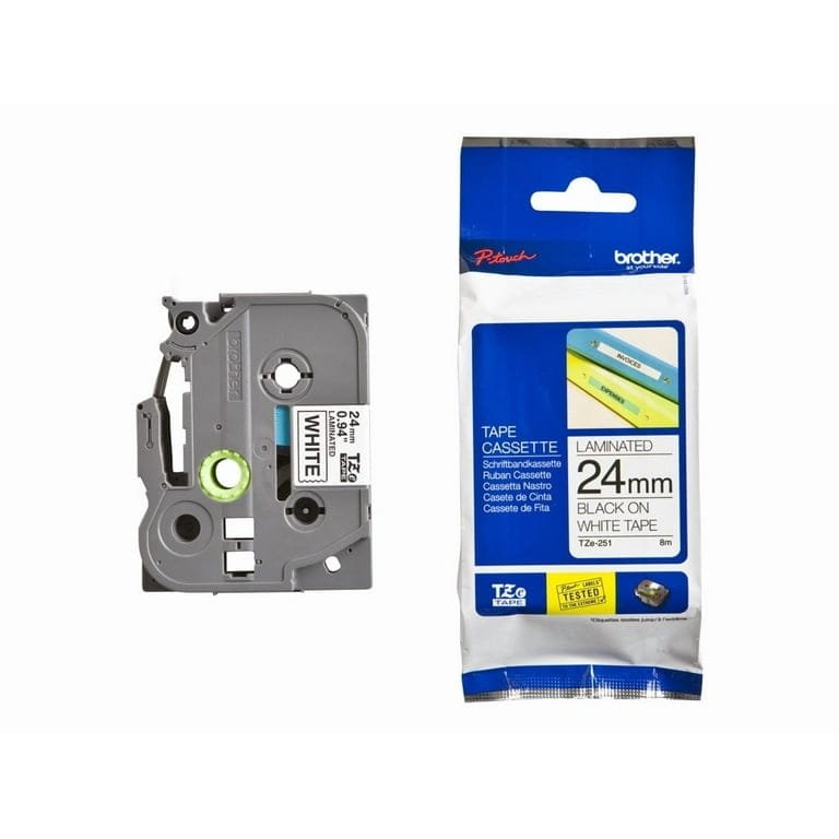 Brother TZE-251 24mm Black on White Laminated Tape 8m Brother TZE-251 24mm Black on White Laminated Tape 8m TZE-251