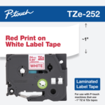 Brother TZE-252 24mm Red on White Laminated Tape TZE-252