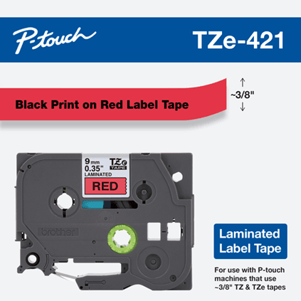 Brother TZE-421 9mm Black on Red Laminated Label Tape 8m TZE-421