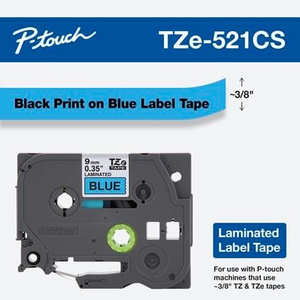 Brother TZE-521 9mm Black on Blue Laminated Tape 8m TZE-521