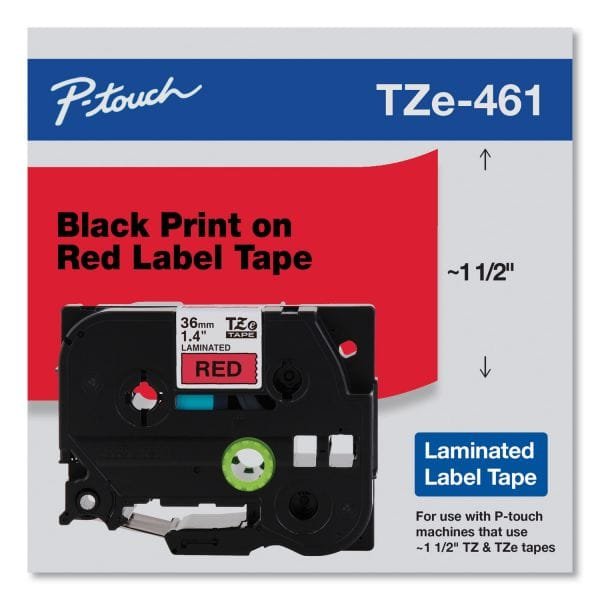 Brother TZE-561 36mm Black on Red Laminated Label Tape TZE-561