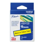 Brother TZE-621 9mm Black on Yellow Laminated Label Tape (8m) TZE-621