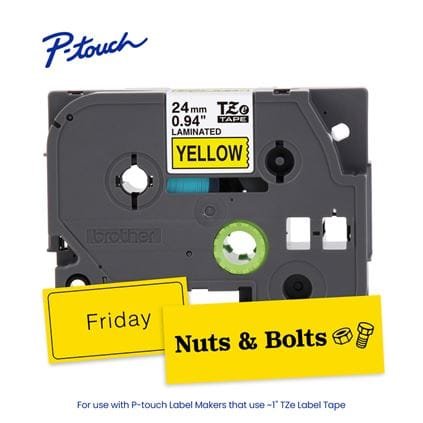 Brother TZE-651 24mm Black on Yellow Laminated Label Tape 8m TZE-651