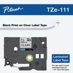 Brother TZe-111 6mm Black on Clear Laminated Tape TZE-111