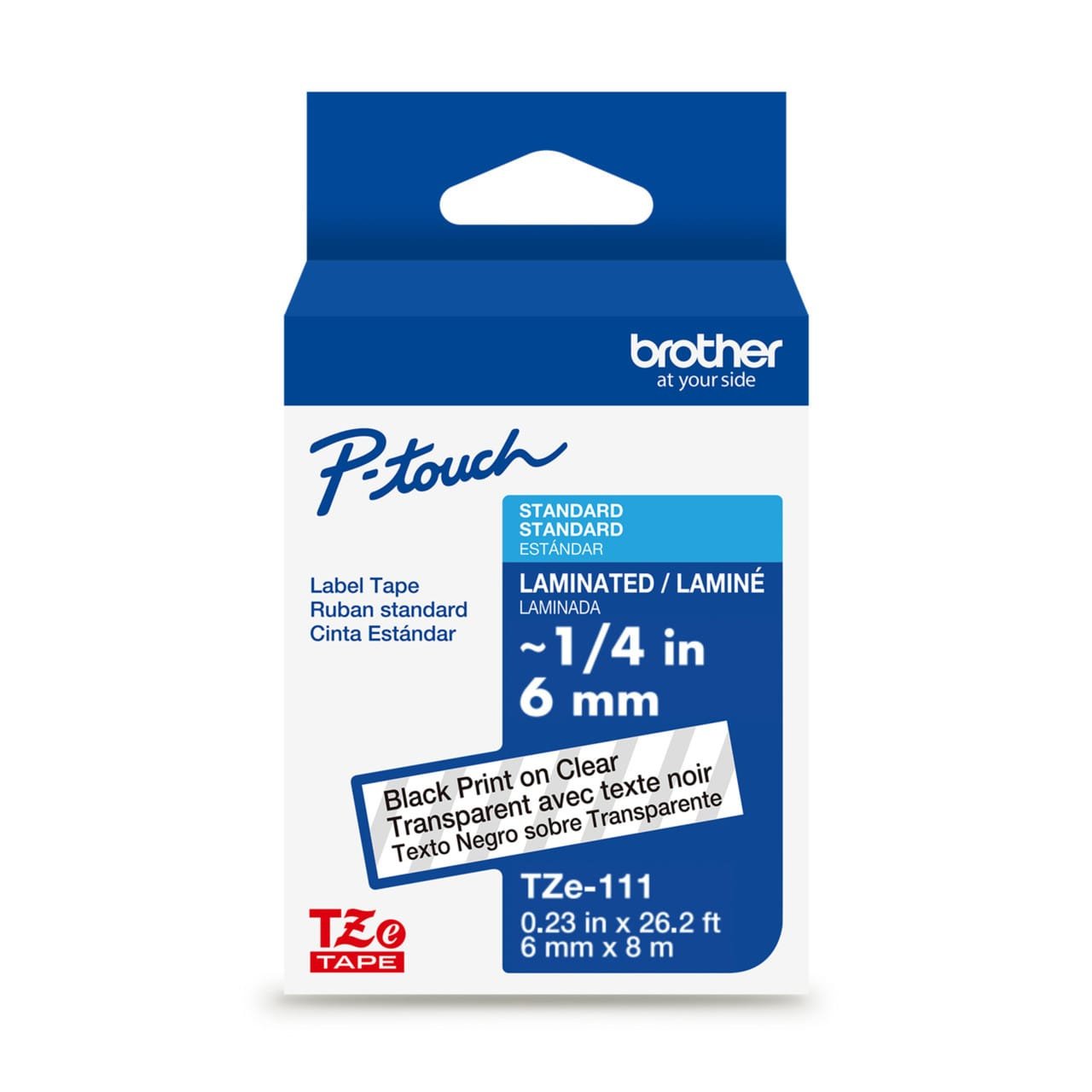 Brother TZe-111 6mm Black on Clear Laminated Tape Brother TZe-111 6mm Black on Clear Laminated Tape TZE-111
