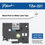Brother TZe-221 9mm Black on White Laminated P-Touch Tape (8m) TZE-221