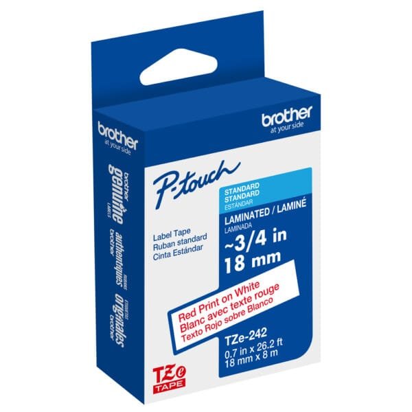 Brother TZe-242 18mm Red on White Laminated Label Tape (8m) TZE-242