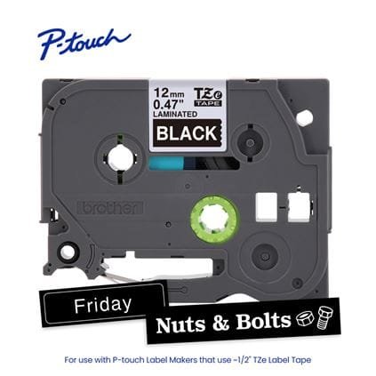 Brother TZe-335 12mm White on Black P-Touch Label Tape TZE-335