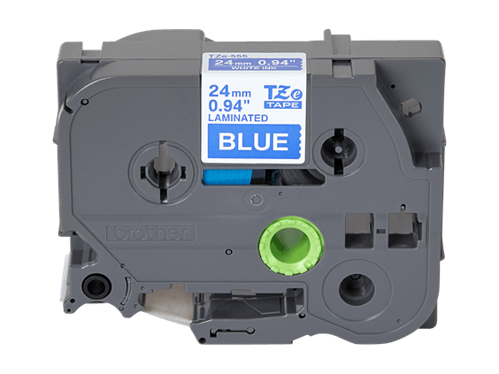 Brother TZe-555 24mm White on Blue Laminated Tape (8m) TZE-555