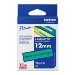 Brother TZe-731 12mm Black on Green Laminated Label Tape 8m TZE-731