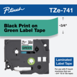 Brother TZe-741 18mm Black on Green Laminated Label Tape TZE-741