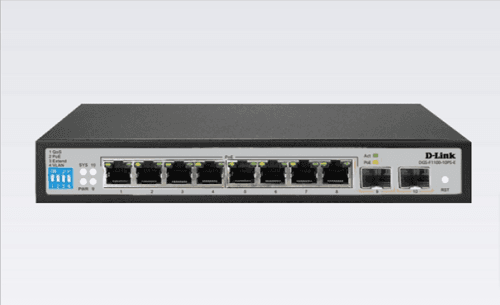 D-Link DGS-F1100-10PS-E/B 8-Port Gigabit PoE+ Smart Switch 2 SFP 96W DGS-F1100-10PS-E/B