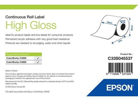 Epson C33S045537 High Gloss Label Roll 76mm x 33m C33S045537