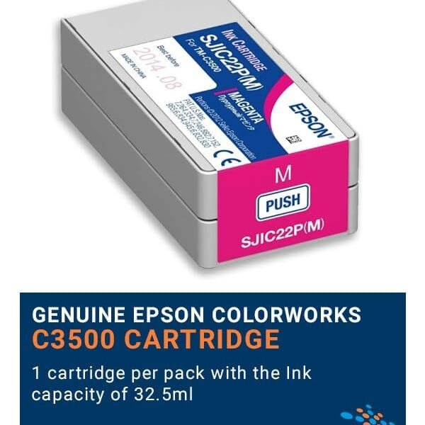 Epson SJIC22P(M) Magenta Ink Cartridge 32.5ml for TM-C3500 C33S020604SJIC22