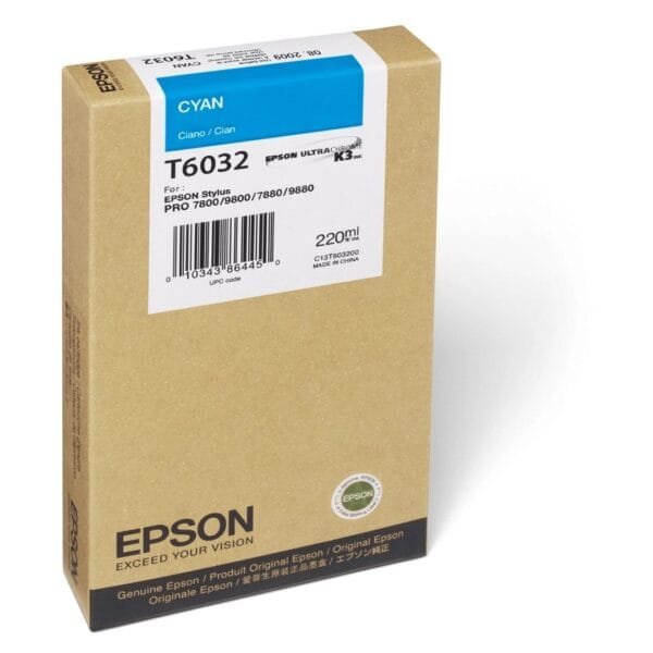 Epson T6032 Cyan 220ml UltraChrome K3 Ink Cartridge (C13T603200) C13T563200/C13T603200