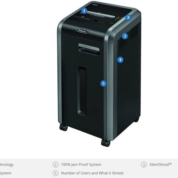 Fellowes 225Ci Cross-Cut Shredder, 22-Sheet Capacity, 60L Bin FELLOWES SHREDDER CRC 225Ci 4622101 1YRW