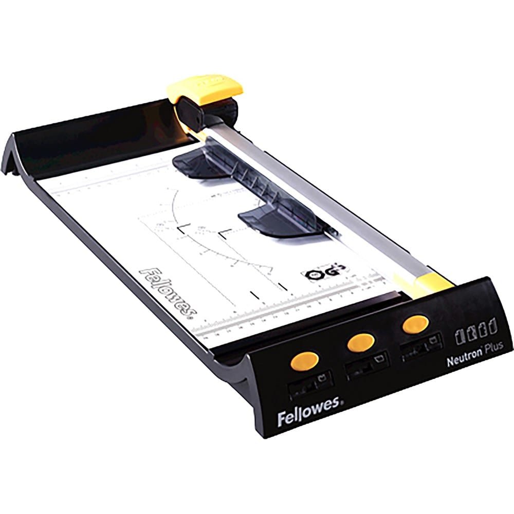 Fellowes Neutron A4 Rotary Trimmer 10-Sheet Capacity with SafeCut Blades Fellowes Neutron A4 Rotary Trimmer 10-Sheet Capacity with SafeCut Blades PROD-FELLOWES BINDER,LAMINATOR & ACC-31