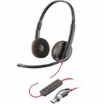 Poly Blackwire 3220 Stereo USB-C Headset, Noise-Canceling, USB-C/A Adapter 8X228A6