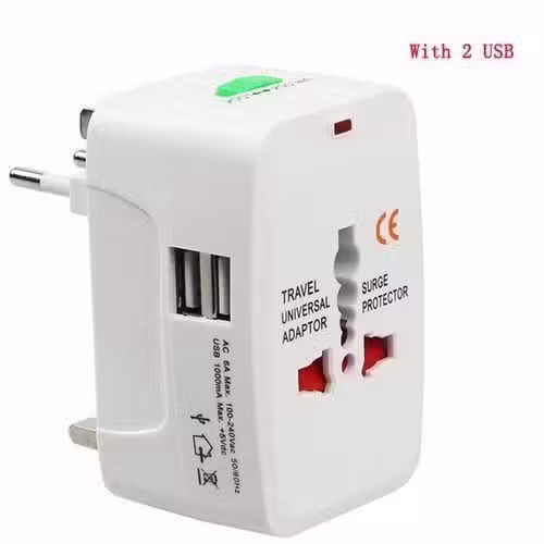Universal Travel Adapter 100-240V 6A Max Surge Protection 2 USB Ports