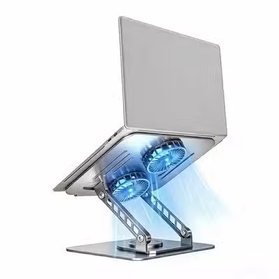 metallic laptop stand with fan